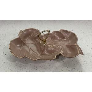 MCM Pink and Gold Divided Pottery Dish - Vintage Serving Caddy with Handle